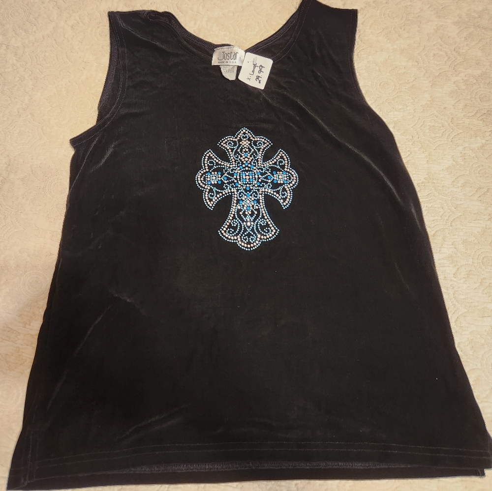 JOSTAR BLack Tank Top with Blue Cross Design SIZE XL